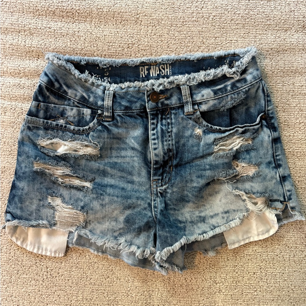 Rewash Distressed Blue Jean Shorts with Frayed Hem